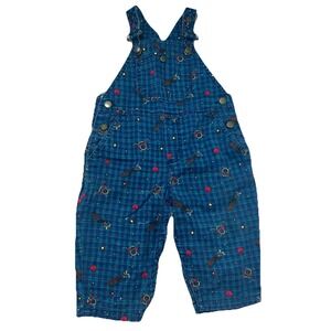 Vintage Gymboree Rainbow Tag Infant Overalls Blue Green Plaid Golf Print 90's